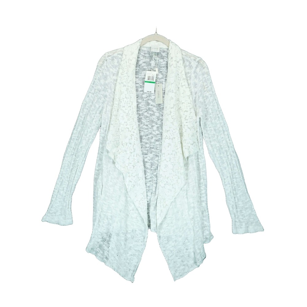 NWT Cupio Cardigan Open Front Textured Long Sleeve Large Floral Pattern ~ White